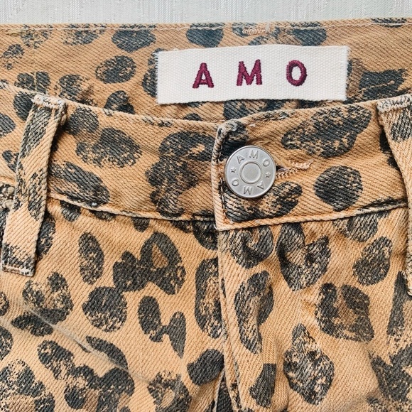 AMO High Rise Leopard Print Jeans - Tan and Black - Picture 4 of 10